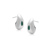 Big Silver Earring, White Rhodium, Natural Green Agate + Give Joy Gift